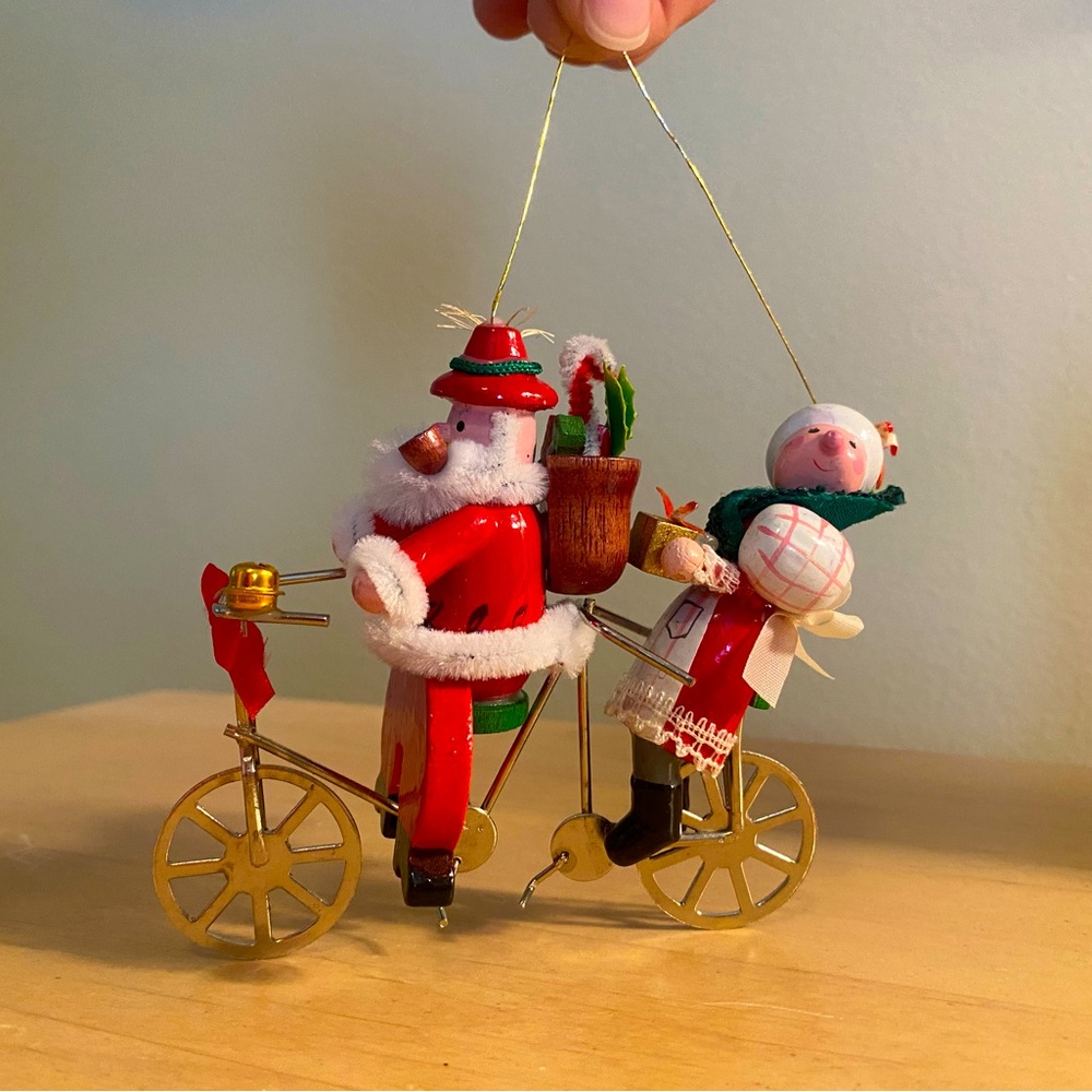 Santa & Mrs. Claus Ornament - Riding a Bike